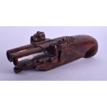 A VERY RARE 18TH/19TH CENTURY TREEN PISTOL SNUFF BOX of military interest. 15 cm x 6 cm.