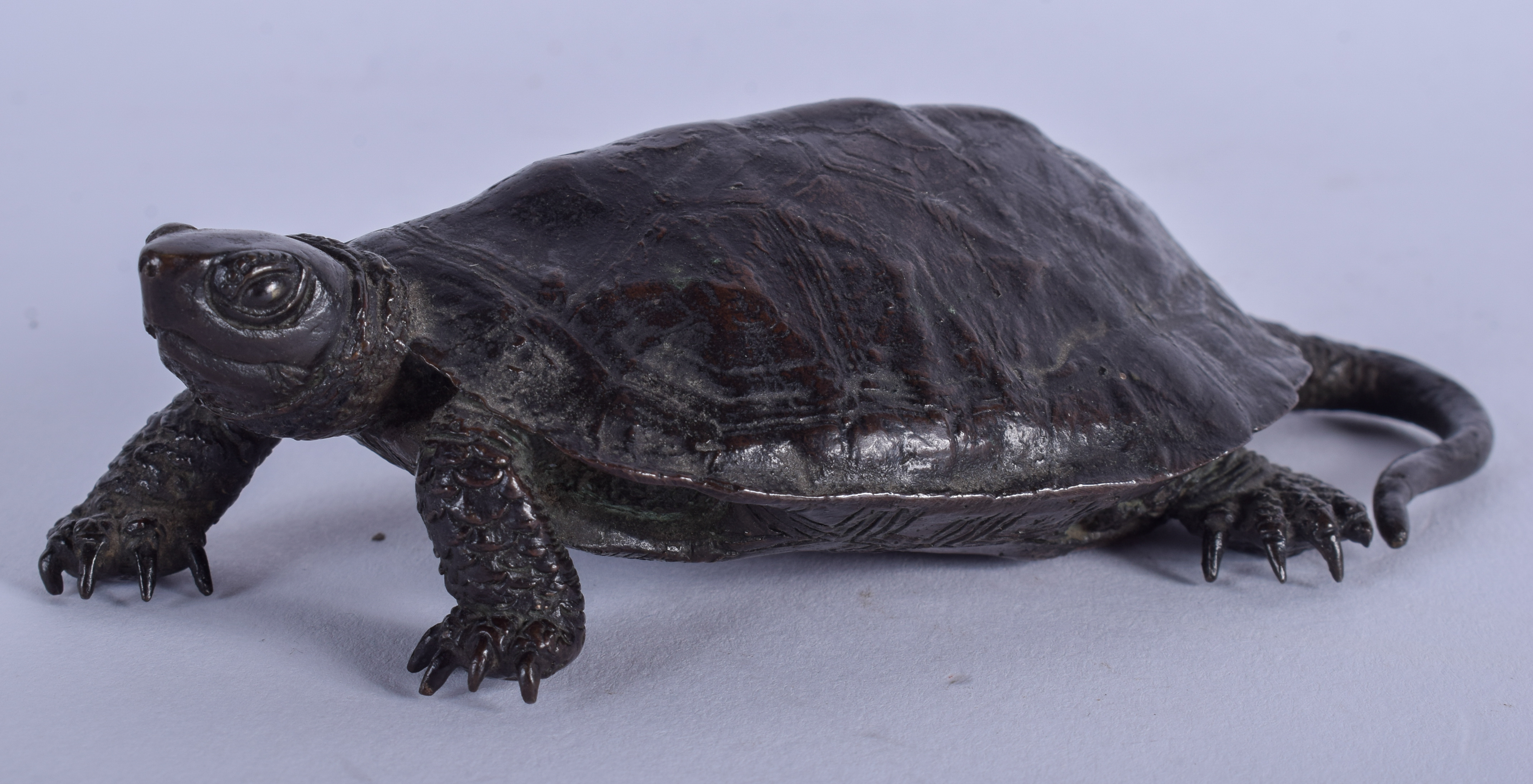 A RARE 19TH CENTURY JAPANESE MEIJI PERIOD BRONZE OKIMONO modelled as a tortoise. 13 cm x 7.5 cm.