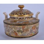 A FINE ANTIQUE JAPANESE MEIJI PERIOD TWIN HANDLED SATSUMA CENSER painted with flowers. 9.5 cm wide.