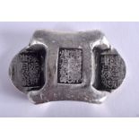 A CHINESE WHITE METAL INGOT. 138 grams. 6 cm wide.