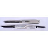 TWO ANTIQUE SILVER MOTHER OF PEARL FRUIT KNIVES. (2)