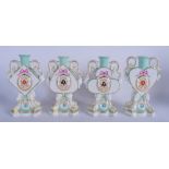 A VERY RARE SET OF FOUR 19TH CENTURY MEISSEN ARMORIAL VASES with rare impressed Leuteritz stamp, pa