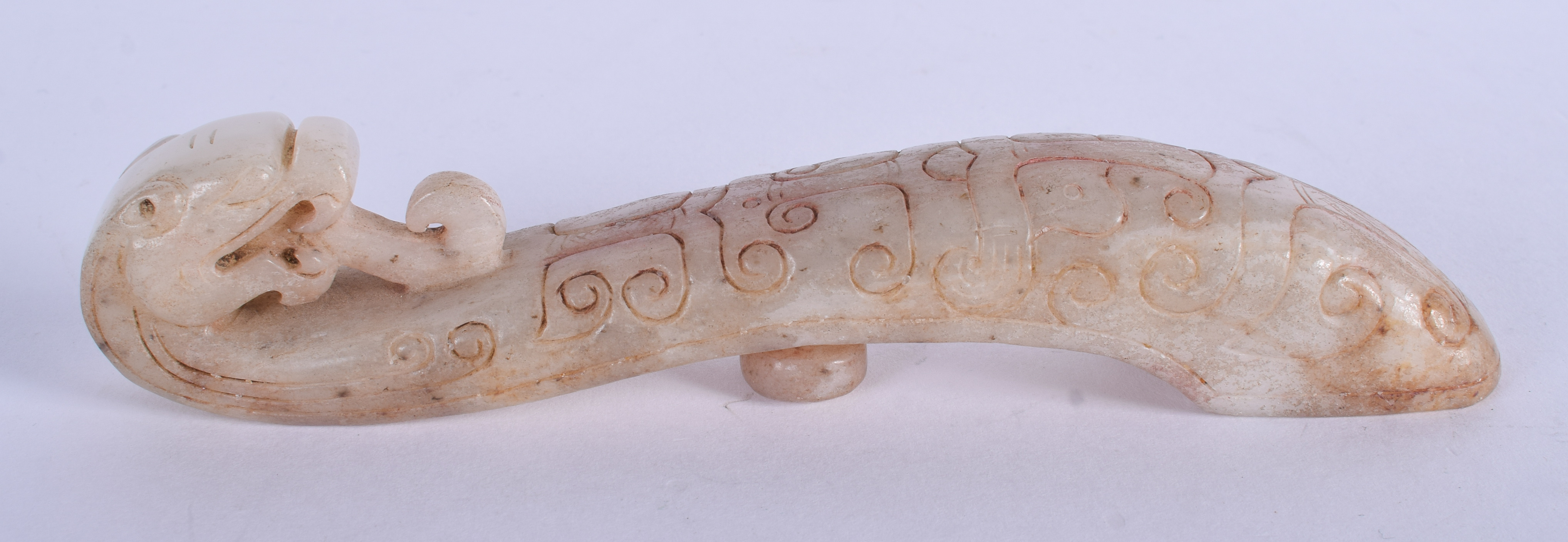 A CHINESE HARDSTONE BELT HOOK. 16 cm long.