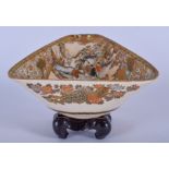 A RARE ANTIQUE JAPANESE MEIJI PERIOD SATSUMA BOWL of triangular form. Bowl 17 cm x 15 cm.