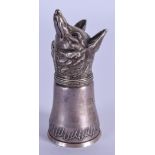 A RARE ANTIQUE RUSSIAN SILVER STIRRUP CUP with ruby eyes. 55 grams. 9 cm long.