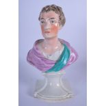 AN EARLY 19TH CENTURY ENOCH WOOD PEARLWARE BUST OF SIR ISAAC NEWTON, formed upon a pedestal plinth.