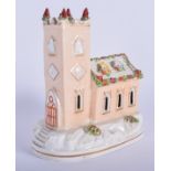 AN UNUSUAL 19TH CENTURY POTTERY PASTEL BURNER, in the form of a church. 15 cm x 14.5 cm.