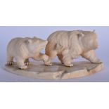 A 19TH CENTURY JAPANESE MEIJI PERIOD CARVED IVORY OKIMONO modelled as two roaming bears. 15 cm wide