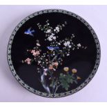 AN EARLY 20TH CENTURY JAPANESE TAISHO PERIOD CLOISONNE ENAMEL DISH. 18 cm diameter.