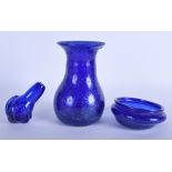 THREE CENTRAL ASIAN BLUE GLASSES. Largest 20 cm high. (3)