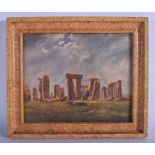 AGGIO (20th century) FRAMED OIL ON BOARD, signed, Stone Henge. 20 cm x 24.5 cm.