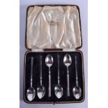 A CASED SET OF SIX SILVER COFFEE SPOONS. 1.8 oz. (6)