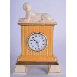 A RARE ANTIQUE EGYPTIAN REVIVAL IVORY AND ENAMEL SPHINX CLOCK. 12 cm x 8 cm.