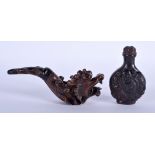 A CHINESE PIPE and a snuff bottle. (2)