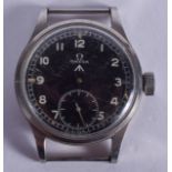 A RARE VINTAGE OMEGA BLACK DIAL MILITARY WATCH. 3.5 cm diameter.