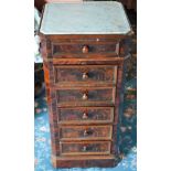 A MARBLE TOP COMMODE CABINET, formed with four short dawers and cupboard. 91 cm x 41 cm.