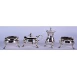 A MATCHED ENGLISH SILVER CRUET SET. Silver 11 oz. (4)