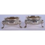 A PAIR OF VICTORIAN SILVER SALTS. 4.6 oz. 6.5 cm wide.