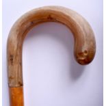 A 19TH CENTURY RHINOCEROS HORN HANDLED WALKING CANE. 88 cm long.