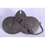 AN ISLAMIC MIDDLE EASTERN WHITE METAL BUCKLE. 9 cm wide.