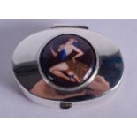 A SILVER EROTIC GIRL PILL BOX. 3 cm wide.