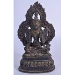 AN 18TH/19TH CENTURY CHINESE NEPALESE TIBETAN BRONZE BUDDHA modelled upon a triangular base. 18 cm