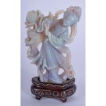 A RARE EARLY 20TH CENTURY CHINESE CARVED OPAL FIGURE OF GUANYIN Late Qing. 7 cm x 4 cm.