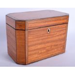 A GEORGE III SATINWOOD TWO DIVISION TEA CADDY with zig zag inlaid banding. 18 cm x 14 cm.