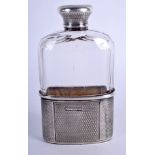 A GOOD ANTIQUE SILVER AND GLASS HIP FLASK. London 1871. 15 cm high.