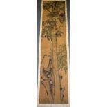 FOUR 19TH CENTURY CHINESE INK WATERCOLOUR SCROLLS depicting landscapes. Image 150 cm x 30 cm. (4)