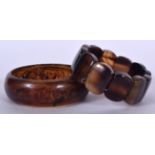 A SECTIONAL AGATE BRACELET, together with a bangle. 7.5 cm wide. (2)