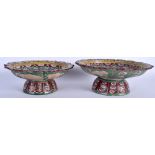 A NEAR PAIR OF 19TH CENTURY CHINESE TAZZA Qing, made for the Thai market. 21 cm & 20 cm wide.