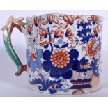 A LARGE EARLY 19TH CENTURY MASON'S IRONSTONE CIDER MUG, formed with a serpent handle and decorated