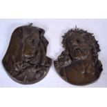 A PAIR OF ITALIAN BRONZE PLAQUES OF RELIGIOUS INTEREST, depicting Jesus Christ and another. 16 cm l