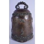 AN 18TH CENTURY CHINESE TIBETAN BRONZE BUDDHIST TEMPLE BELL Qianlong, decorated with clouds and fol