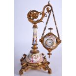 A RARE 19TH CENTURY AUSTRIAN VIENNESE ENAMEL HANGING DESK CLOCK painted with figures within landsca