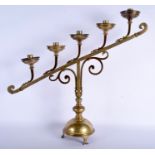 A VERY LARGE ARTS AND CRAFTS BRONZE FIVE BRANCH CANDLESTICK. 70 cm x 60 cm.