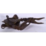 A JAPANESE BRONZE OKIMONO IN THE FORM OF A FLOWER, formed with lobster pincers emerging from the pe