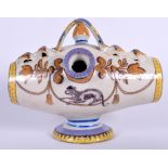 A SPANISH MAJOLICA POTTERY WATER VESSEL OF FLASK, painted with animals. 25 cm wide,