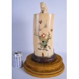 A LARGE 19TH CENTURY JAPANESE MEIJI PERIOD CARVED SHIBAYAMA IVORY VASE AND COVER decorated with bir