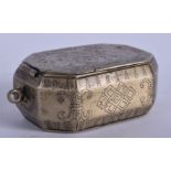 AN EARLY 20TH CENTURY CHINESE PAKTONG BOX engraved with foliage. 7 cm x 4 cm.