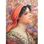 GIOVANNI BARBARO (19th/20th century) FRAMED WATERCOLOUR, quarter length portrait of a female, signe