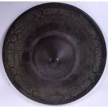 AN 18TH CENTURY ISLAMIC BRONZE COVER, decorated with calligraphy and signed to underside. 16.5 cm w