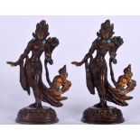 A PAIR OF CHINESE SINO TIBETAN BRONZE BUDDHA, formed standing upon a beaded lotus base. 13.5 cm hig