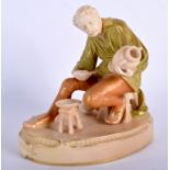 A ROYAL WORCESTER RARE FIGURE OF THE DECORATOR, date code 1909, depicting a Royal Worcester artist