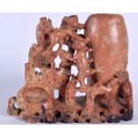 A LATE 19TH CENTURY CHINESE CARVED SOAPSTONE SCHOLAR'S WATER POT, formed with monkeys climbing foli