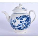 A 18TH C CAUGHLEY TEAPOT AND COVER with the Fence in blue, C mark to base. 16 cm wide.