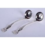 A PAIR OF VICTORIAN SCOTTISH SILVER LADLES. Glasgow 1852. 3.5 oz. 15 cm long.