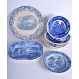 ASSORTED ANTIQUE STAFFORDSHIRE BLUE AND WHITE POTTERY including plates etc. (qty)