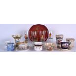 A SET OF FOUR ANTIQUE HUNTING THEMED GLASS, together with assorted porcelain and pottery. (qty)